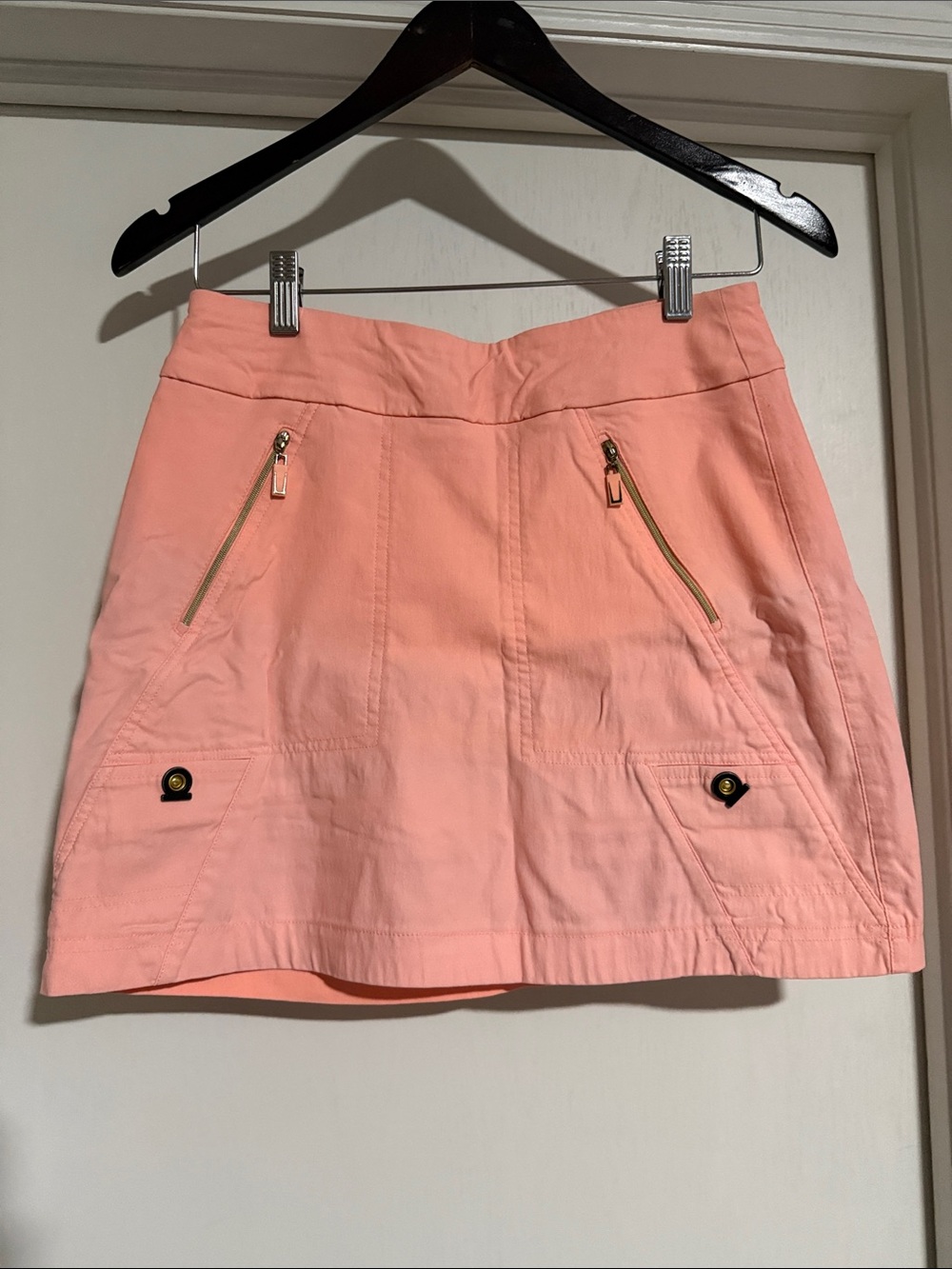 jamie sadock Coral Pink Mini Skirt with Gold Zipper Accents